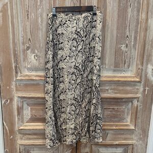 Reformation Black and Cream Snakeskin Midi Skirt
